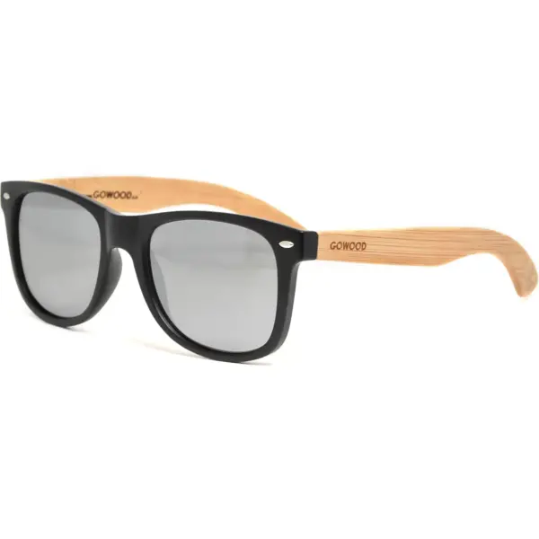 Bamboo wood classic style sunglasses with silver mirrored polarized lenses - Image 5