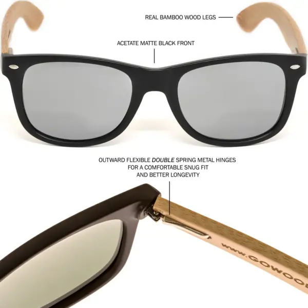 Bamboo wood classic style sunglasses with silver mirrored polarized lenses - Image 6