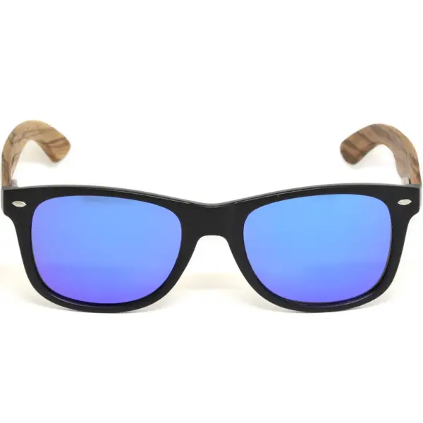 Zebra wood classic style sunglasses with blue mirrored polarized lenses - Image 4