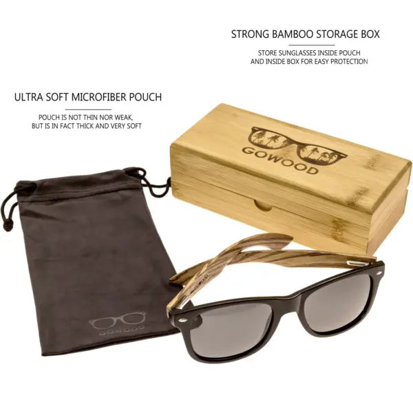 Zebra wood classic style sunglasses with black polarized lenses - Image 6