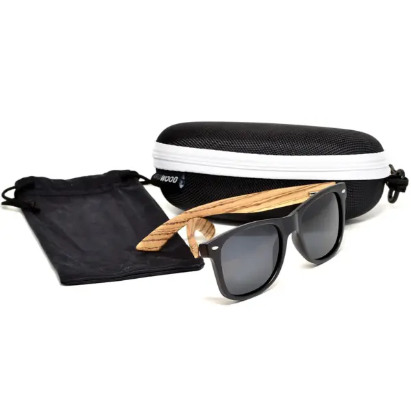 Zebra wood classic style sunglasses with black polarized lenses - Image 7