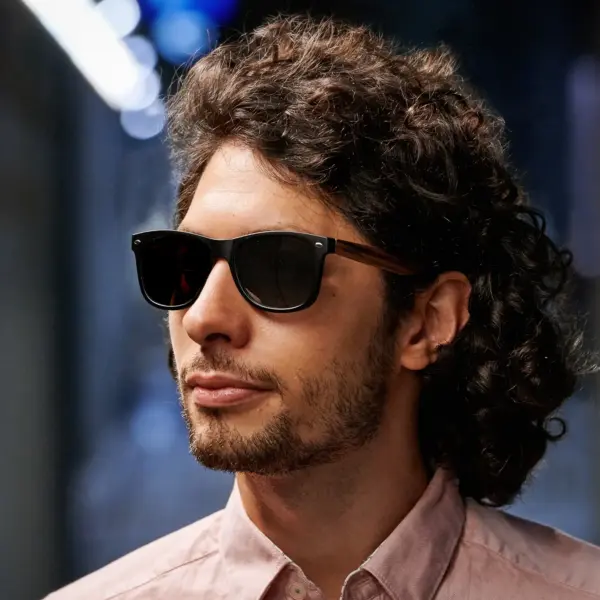 Zebra wood classic style sunglasses with black polarized lenses - Image 12