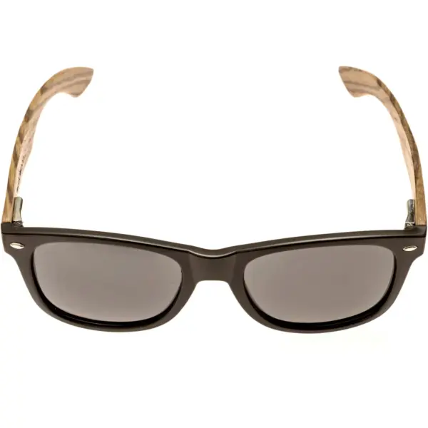 Zebra wood classic style sunglasses with black polarized lenses - Image 4