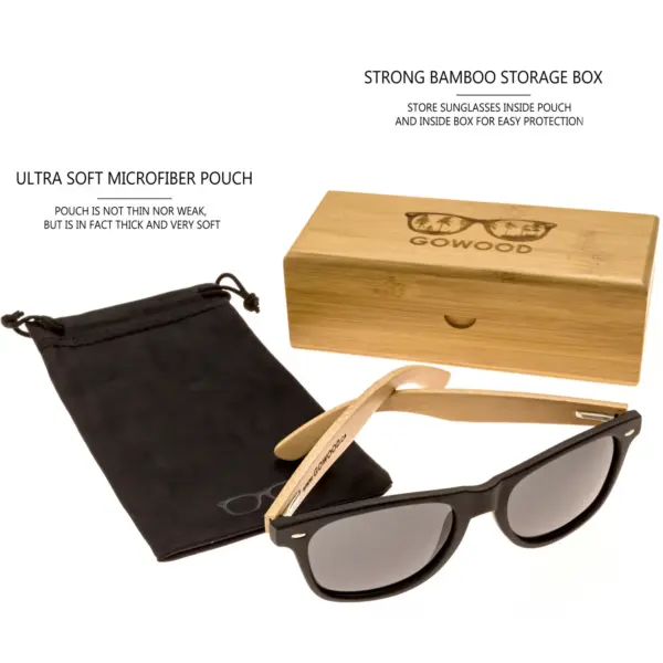Bamboo wood classic style sunglasses with black polarized lenses - Image 6