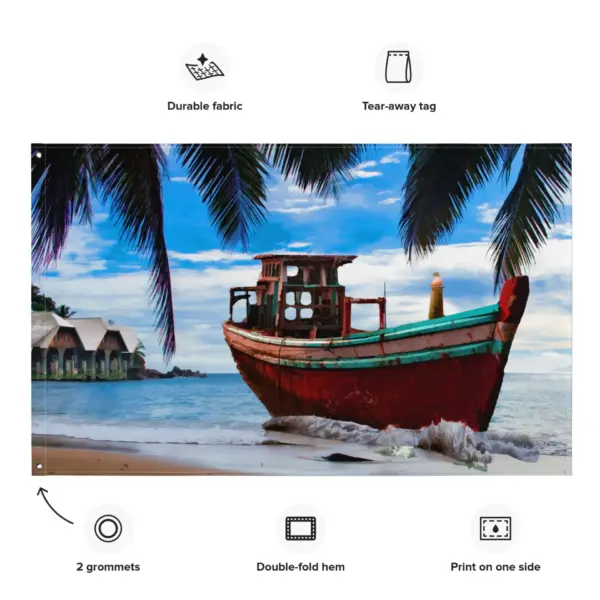 Vintage Boat Beach Flag Tapestry wall hanging - Image 2