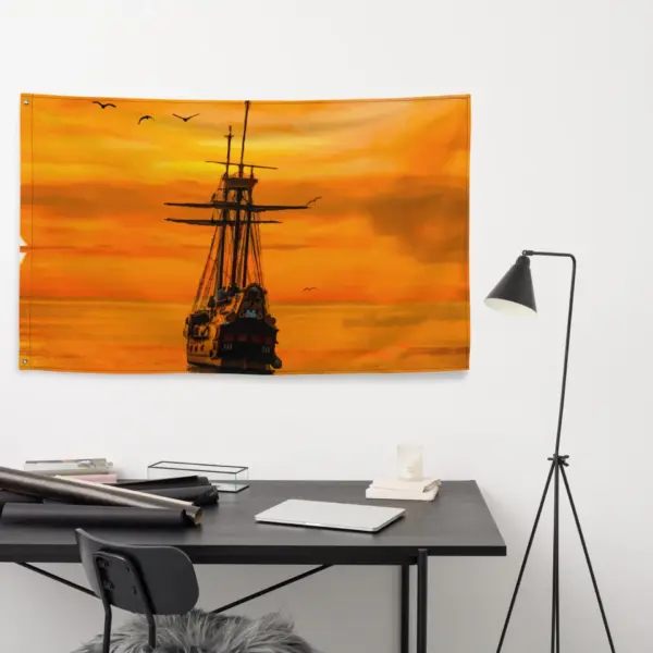 Ship Sunrise Flag Tapestry wall hanging - Image 2