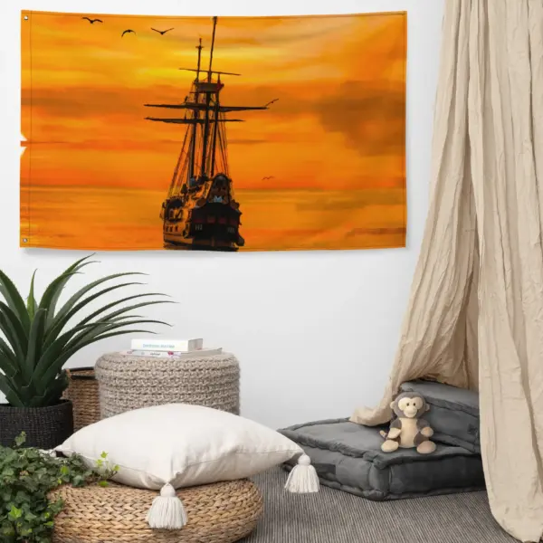 Ship Sunrise Flag Tapestry wall hanging - Image 3