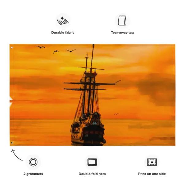 Ship Sunrise Flag Tapestry wall hanging - Image 5