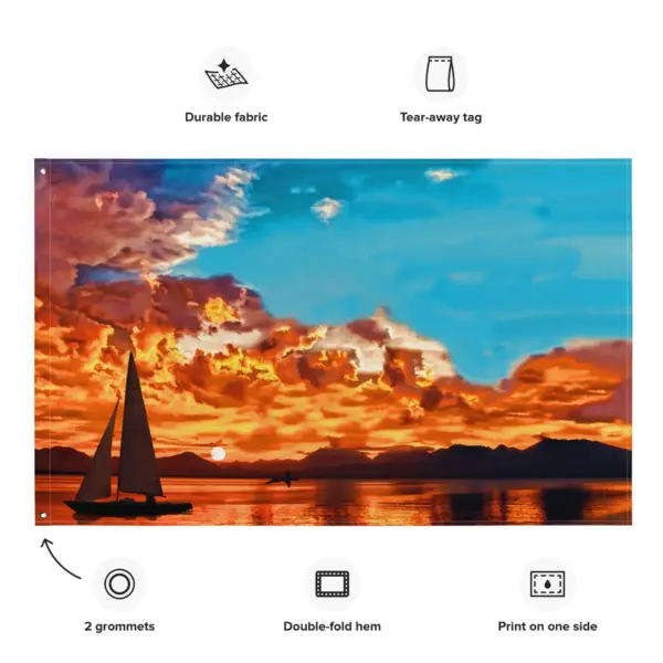 Ship in Sunset Flag Tapestry wall hanging - Image 2