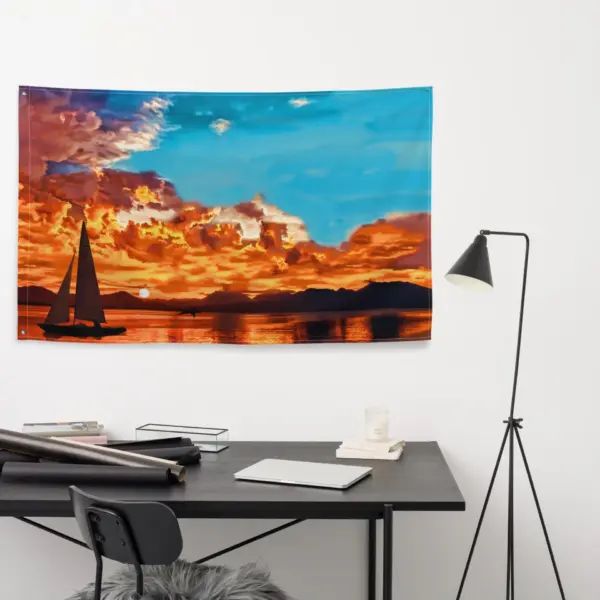 Ship in Sunset Flag Tapestry wall hanging - Image 4