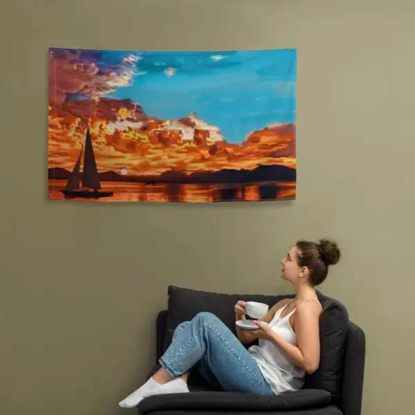 Ship in Sunset Flag Tapestry wall hanging - Image 6