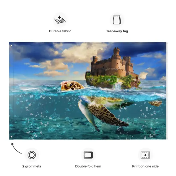 Turtle and Castle Painting Flag Tapestry - Image 2