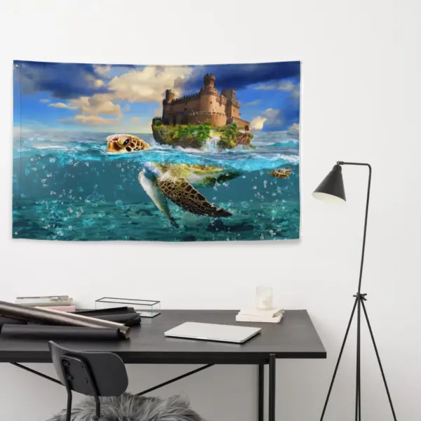 Turtle and Castle Painting Flag Tapestry - Image 5