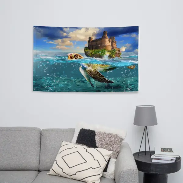 Turtle and Castle Painting Flag Tapestry - Image 6