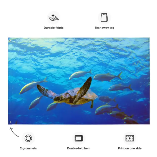Turtle and Fish Art Flag Tapestry - Image 2