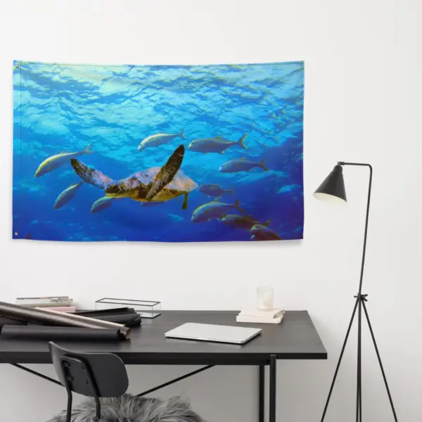 Turtle and Fish Art Flag Tapestry - Image 5
