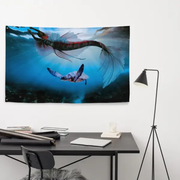 Turtle and Fish Art Flag Tapestry - Image 5