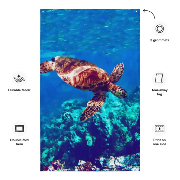 Sea Turtle Original Painting Flag Tapestry - Image 2