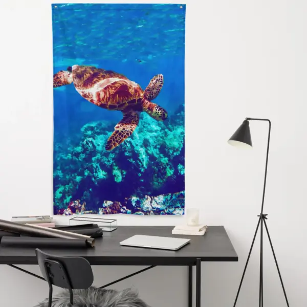 Sea Turtle Original Painting Flag Tapestry - Image 5