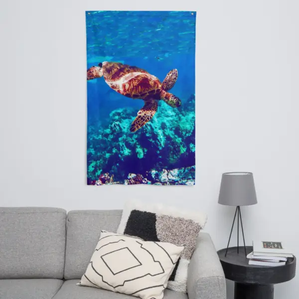 Sea Turtle Original Painting Flag Tapestry - Image 6