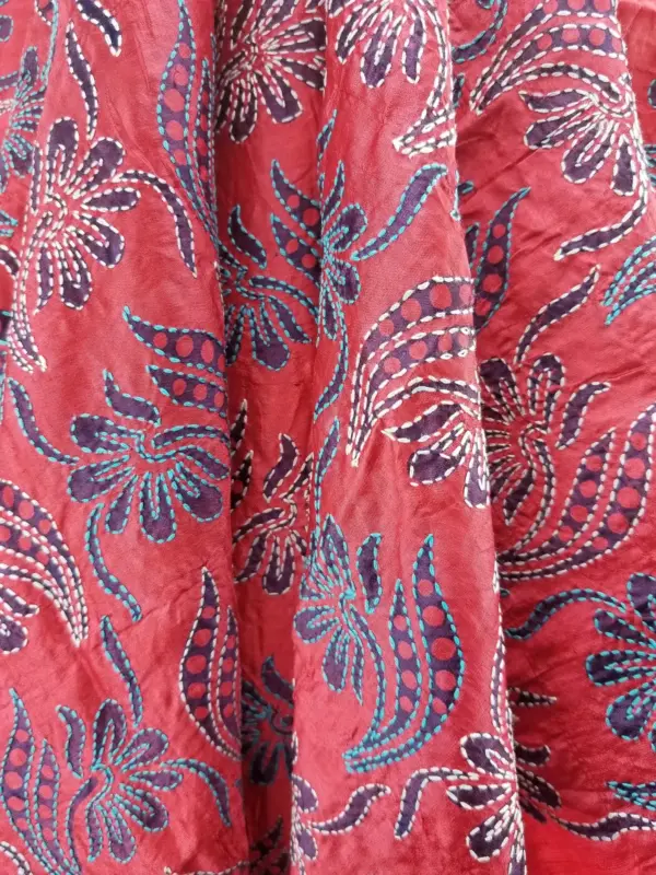 Ethical Luxury Wrap by Women Artisans - Hand-Embroidered Silk Shawl - Image 2