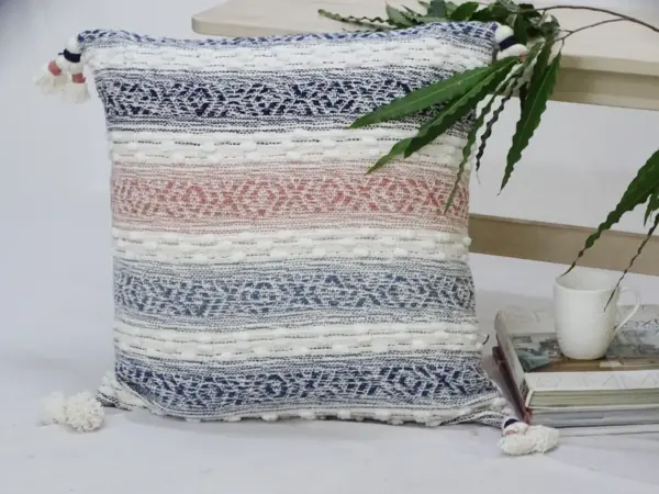 Throw Pillow for sofa with Tassels 22" X 22" Multicolor Insert Included - Image 2