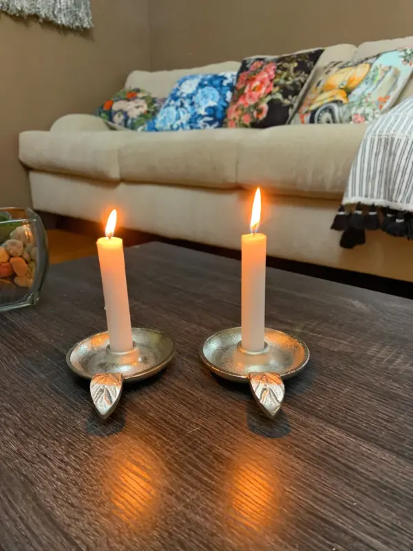 Silver Taper Candlestick Holder Dish Set of 2 - Image 3