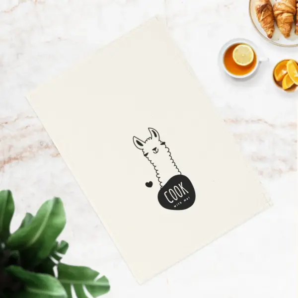 Cook with me! Llama cotton tea towel, 50 x 70 cm, organic cotton, eco friendly llama kitchen towel, towel with llama. - Image 2