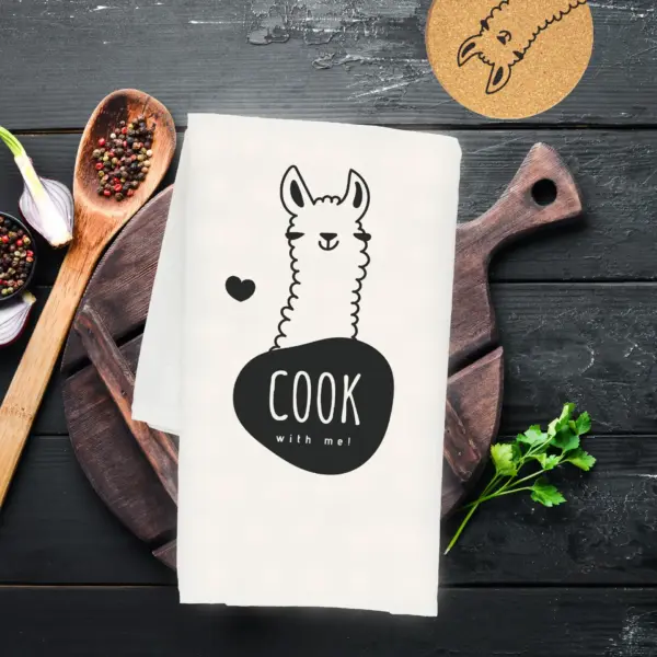 Cook with me! Llama cotton tea towel, 50 x 70 cm, organic cotton, eco friendly llama kitchen towel, towel with llama. - Image 7