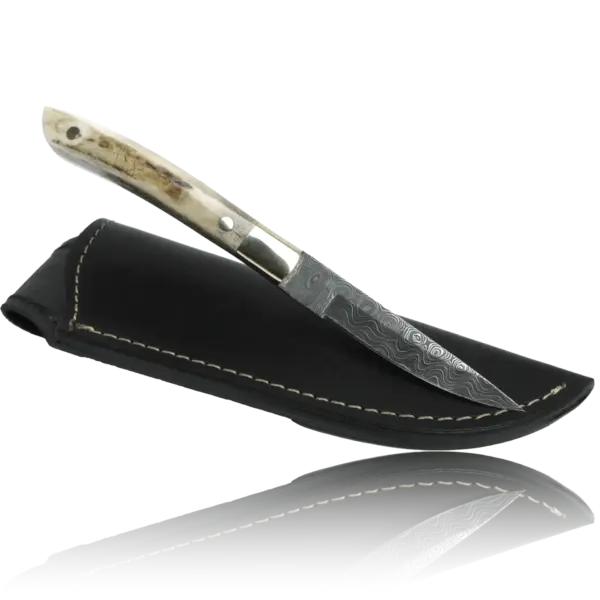 AKARI Skinner Knife 3.5 inch with Stag Horn Handle and Original Leather Sheath
