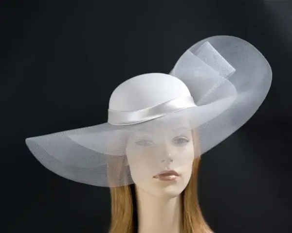 Silver large brim custom made ladies hat