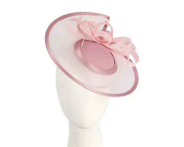 Custom made dusty pink pillbox hat with feathers