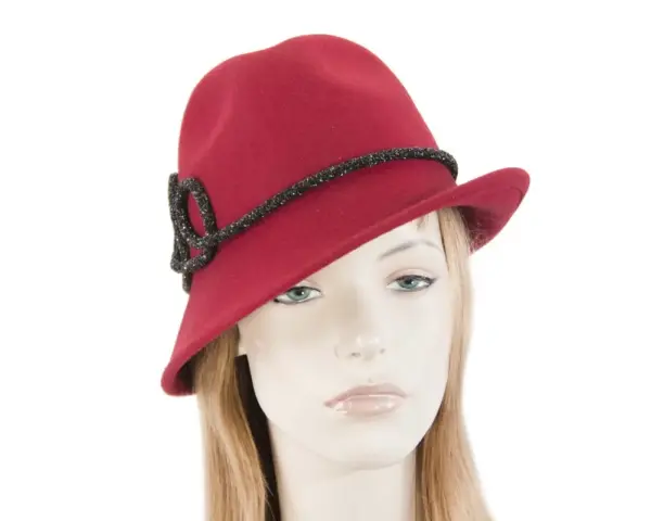 Designers red felt ladies fedora hat