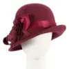 Burgundy wine felt cloche hat with lace by Fillies Collection