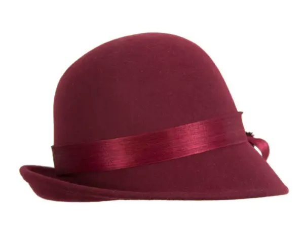 Burgundy wine felt cloche hat with lace by Fillies Collection - Image 3