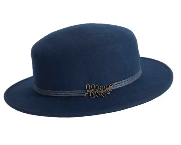 Wide brim navy ladies winter black felt boater by Cupids Millinery - Image 5
