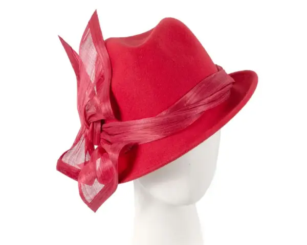Red ladies winter fashion felt fedora hat by Fillies Collection F660