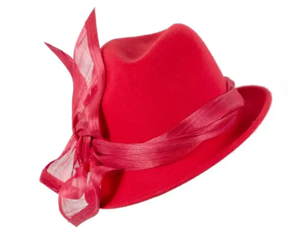 Red ladies winter fashion felt fedora hat by Fillies Collection F660 - Image 2