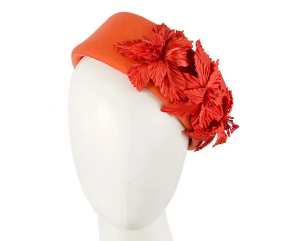 Large Orange felt beret hat by Fillies Collection - Image 2