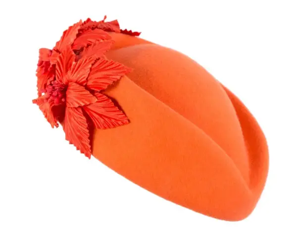 Large Orange felt beret hat by Fillies Collection - Image 3