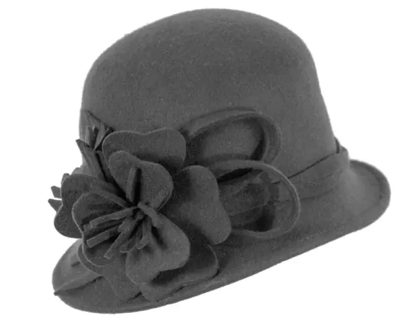Black felt winter hat with flower by Max Alexander J437 - Image 2