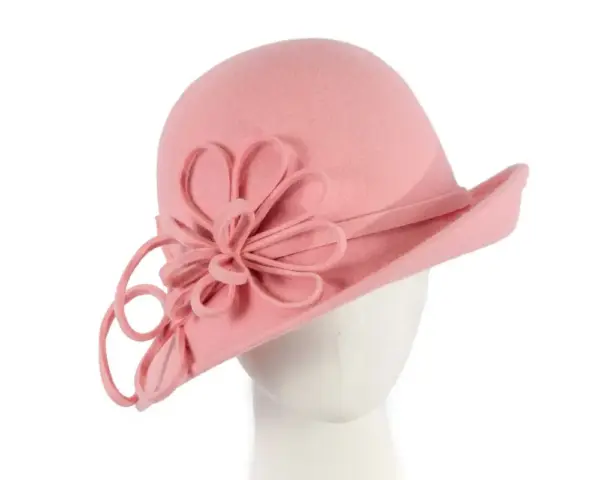 Pink felt winter hat with flower by Max Alexander J439