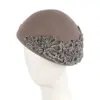 Grey felt beret with crocheted trim CU449