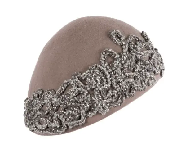 Grey felt beret with crocheted trim CU449 - Image 2