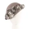 Grey felt beret with crocheted trim CU438