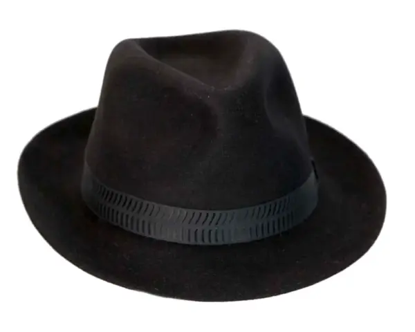 Black rabbit fur mens wide brim fedora hat - Image 2