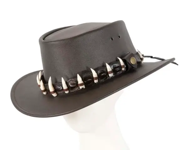 Australian Leather Outback Jacaru Hat with 15 Crdile Teeth