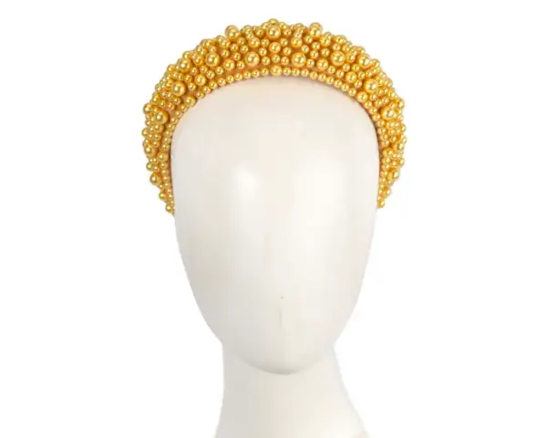 Yellow pearl fascinator headband by Cupids Millinery