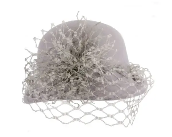 Grey winter felt cloche hat with face veil - Image 4