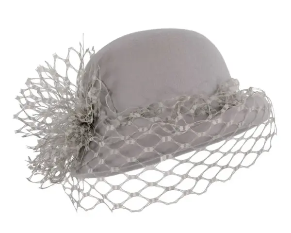 Grey winter felt cloche hat with face veil - Image 2